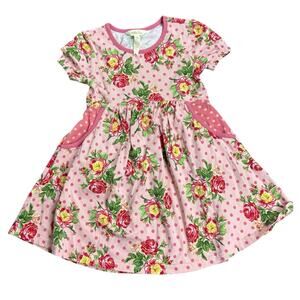 Matilda Jane Girls Size 4 Dress Pink Polka Dot Floral Short Sleeve Boho